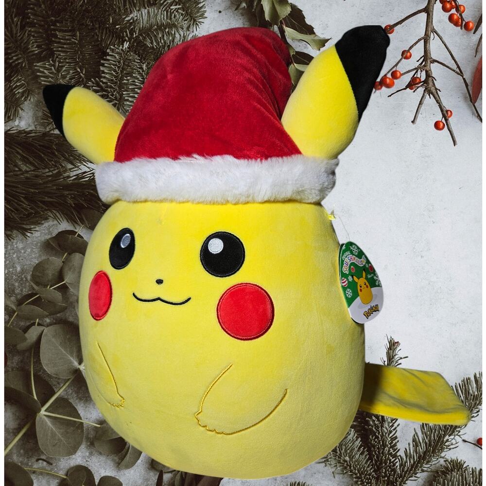 Pokemon Sqishmallow 18" Pikachu Holiday Plush Santa Hat Limited Edition Lg NWT